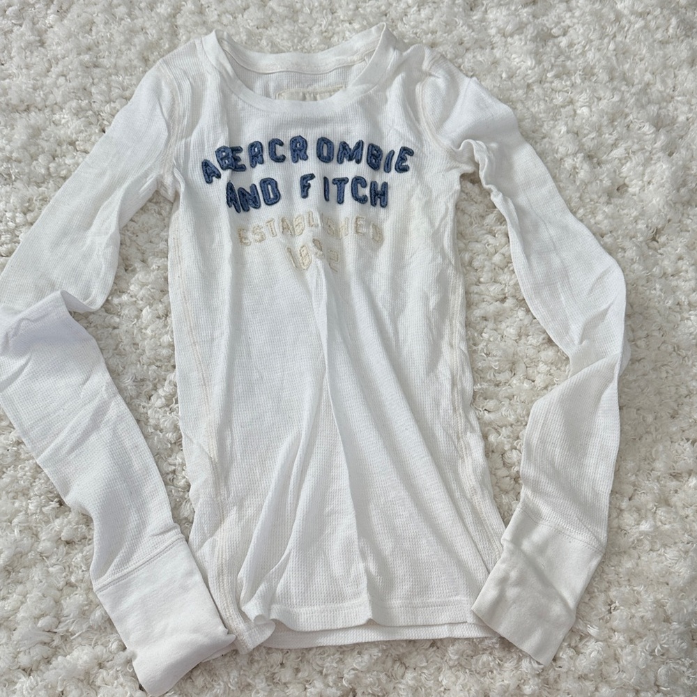 Abercrombie & Fitch White Long Sleeve with Blue Logo